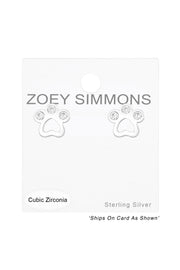 Sterling Silver Paw Print Ear Studs With Cubic Zirconia - SS