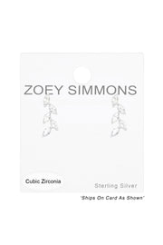 Sterling Silver Olive Leaf Ear Studs With CZ - SS