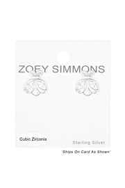 Sterling Silver Ladybug Ear Studs With Cubic Zirconia - SS