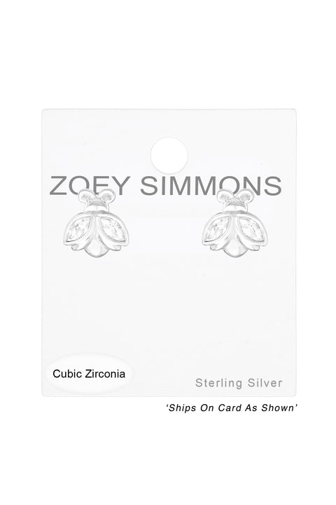 Sterling Silver Ladybug Ear Studs With Cubic Zirconia - SS
