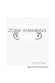 Sterling Silver Crescent Moon Ear Studs - SS