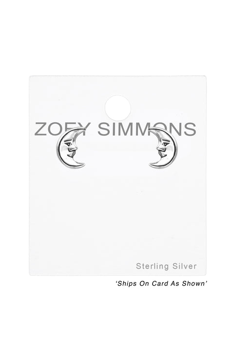 Sterling Silver Crescent Moon Ear Studs - SS