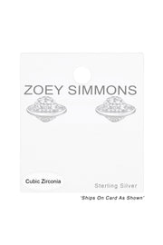 Sterling Silver Saturn Ear Studs With Cubic Zirconia - SS