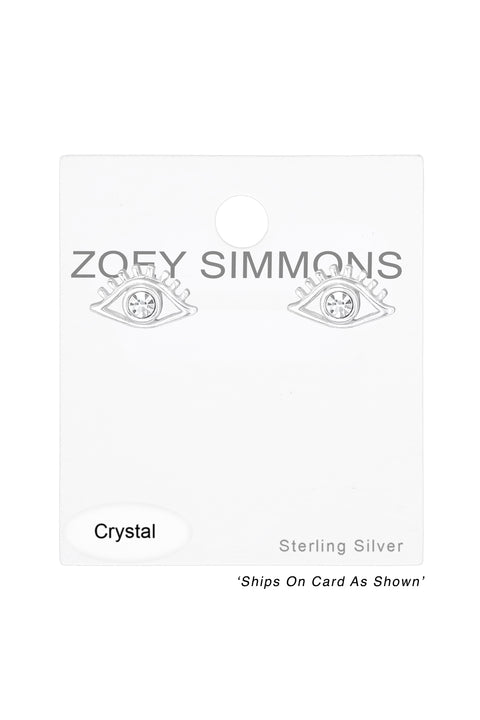 Sterling Silver Evil Eye Ear Studs With Crystal - SS