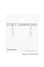 Sterling Silver Chain Links Ear Studs With CZ - SS