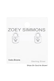 Sterling Silver Padlock Ear Studs With Cubic Zirconia - SS