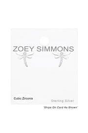 Sterling Silver Dragonfly Ear Studs With Cubic Zirconia - SS