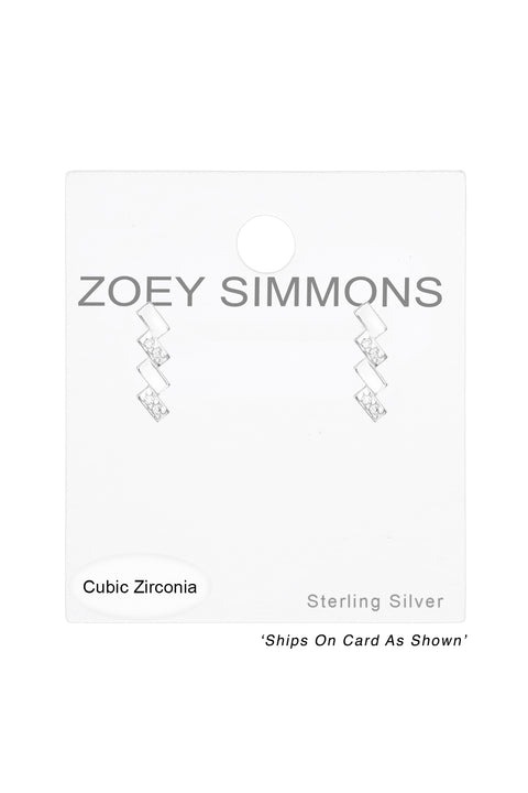 Sterling Silver Geometric Ear Studs With Cubic Zirconia - SS