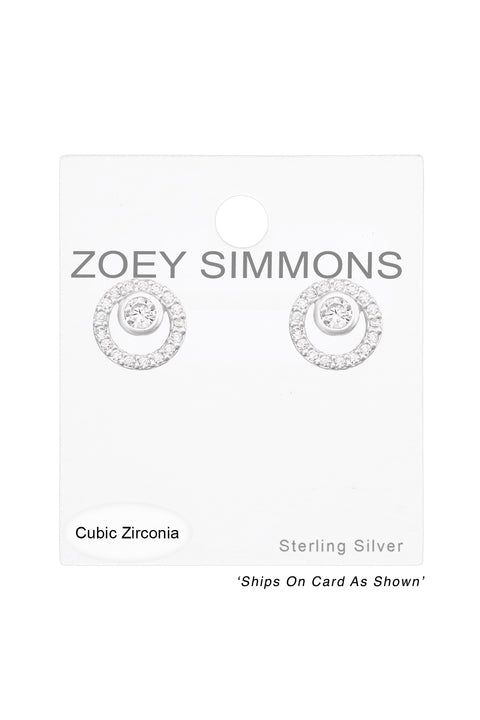 Sterling Silver Circle Ear Studs With Cubic Zirconia - SS