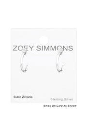Sterling Silver Half Hoop Ear Studs With Cubic Zirconia - SS
