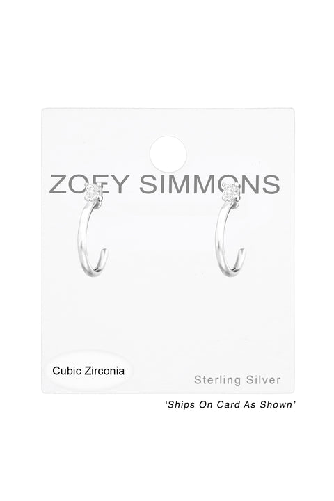 Sterling Silver Half Hoop Ear Studs With Cubic Zirconia - SS