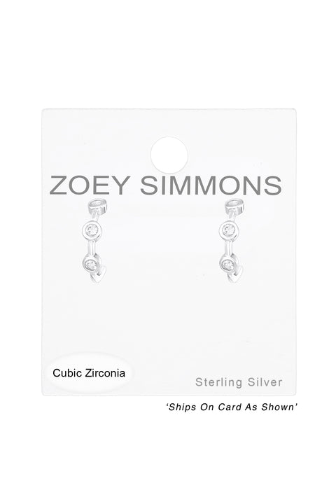 Sterling Silver Half Hoop Ear Studs With Cubic Zirconia - SS