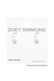 Sterling Silver Half Hoop Ear Studs With Cubic Zirconia - SS