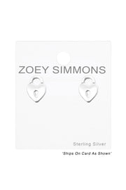 Sterling Silver Heart Padlock Ear Studs - SS