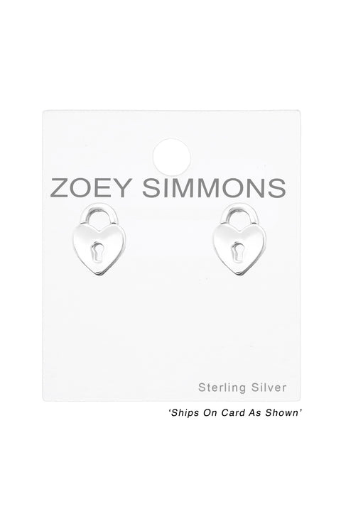 Sterling Silver Heart Padlock Ear Studs - SS