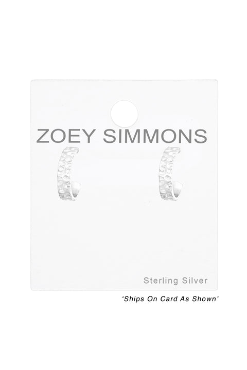 Sterling Silver Hammered Half Hoop Ear Studs - SS