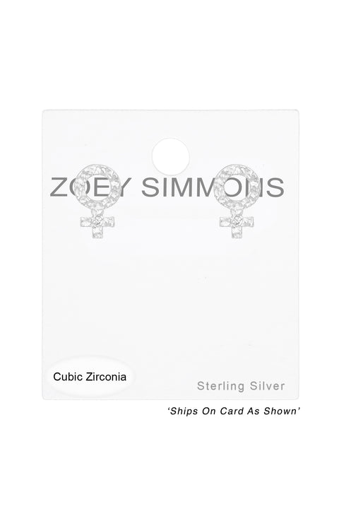 Sterling Silver Female Gender Sign Ear Studs With CZ - SS