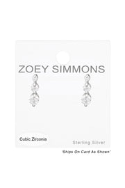 Sterling Silver Hanging Ear Studs With Cubic Zirconia - SS