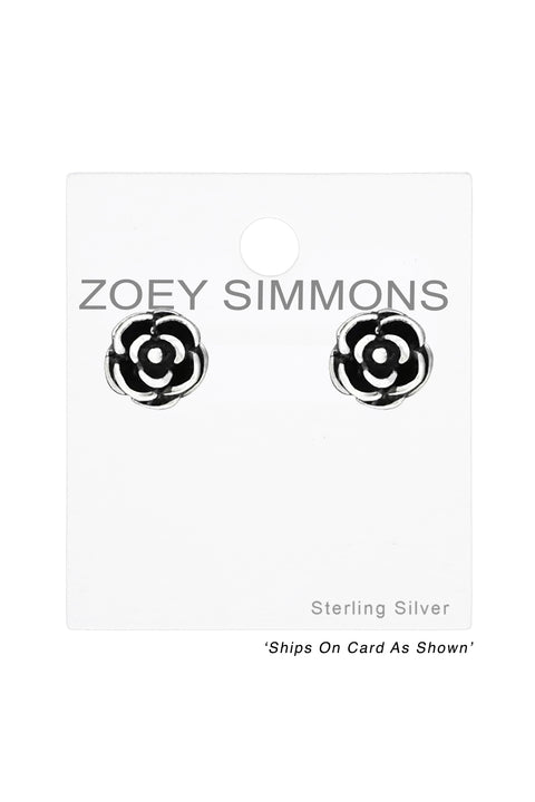 Sterling Silver Rose Ear Studs - SS
