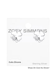 Sterling Silver Lucky Clover Ear Studs With CZ - SS