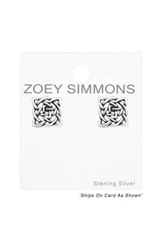 Sterling Silver Celtic Knot Square Ear Studs - SS