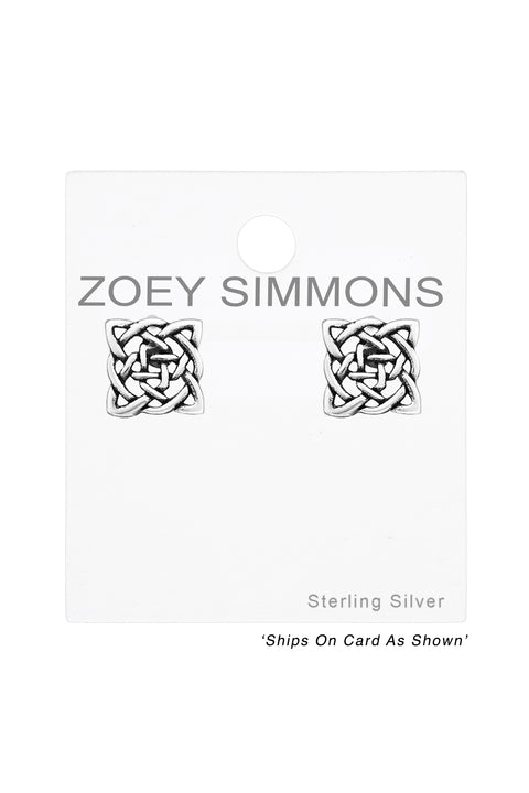 Sterling Silver Celtic Knot Square Ear Studs - SS