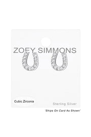Sterling Silver Horseshoe Ear Studs With Cubic Zirconia - SS