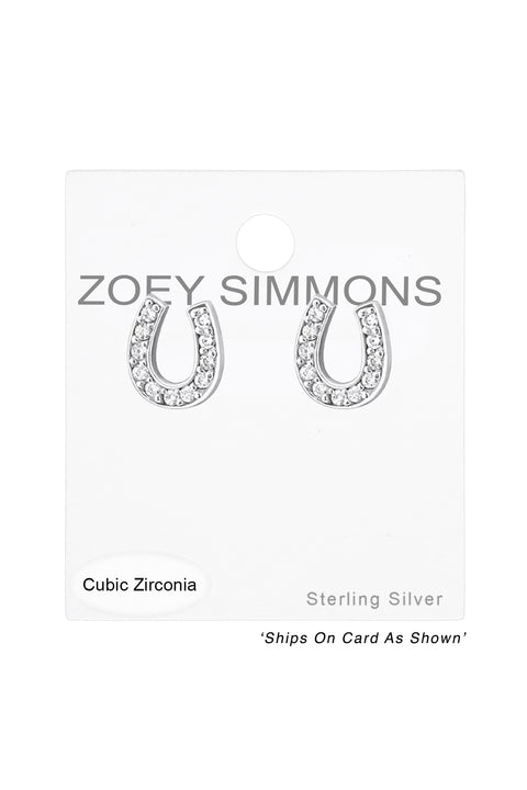 Sterling Silver Horseshoe Ear Studs With Cubic Zirconia - SS
