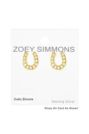 Sterling Silver Horseshoe Ear Studs With Cubic Zirconia - VM