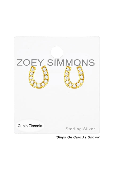 Sterling Silver Horseshoe Ear Studs With Cubic Zirconia - VM