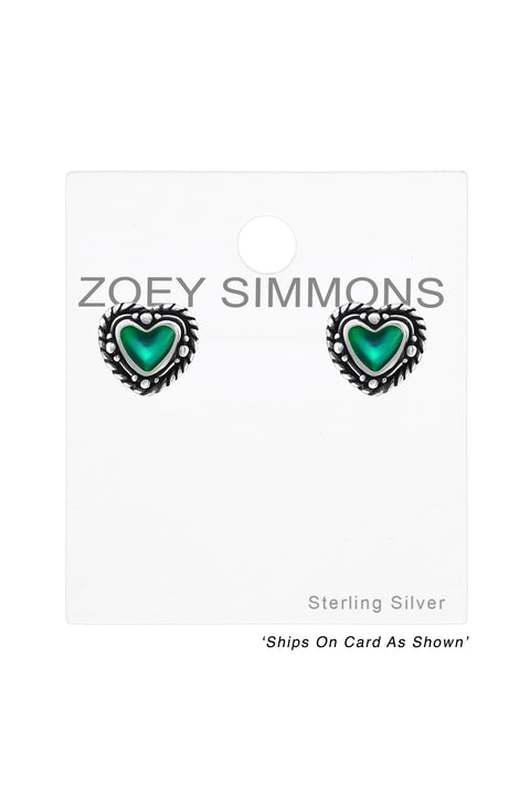 Sterling Silver Heart Ear Studs With Mood Color Epoxy - SS