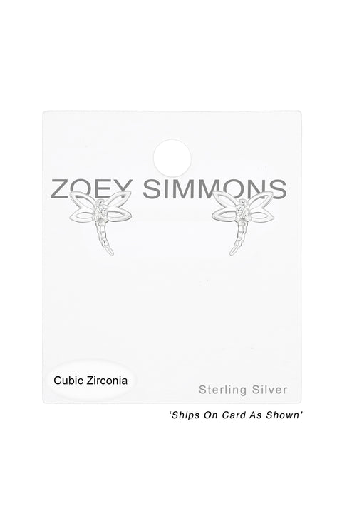 Sterling Silver Dragonfly Ear Studs With Cubic Zirconia - SS