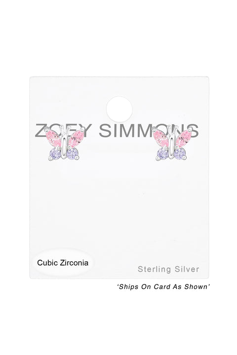 Sterling Silver Butterfly Ear Studs With Cubic Zirconia - SS