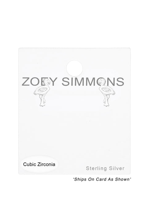 Sterling Silver Flamingo Ear Studs With Cubic Zirconia - SS