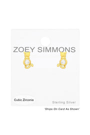 Sterling Silver Cat Ear Studs With Cubic Zirconia - VM
