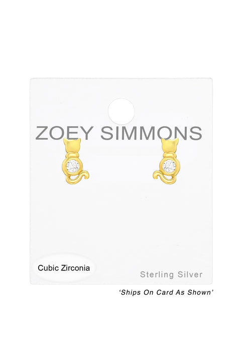 Sterling Silver Cat Ear Studs With Cubic Zirconia - VM
