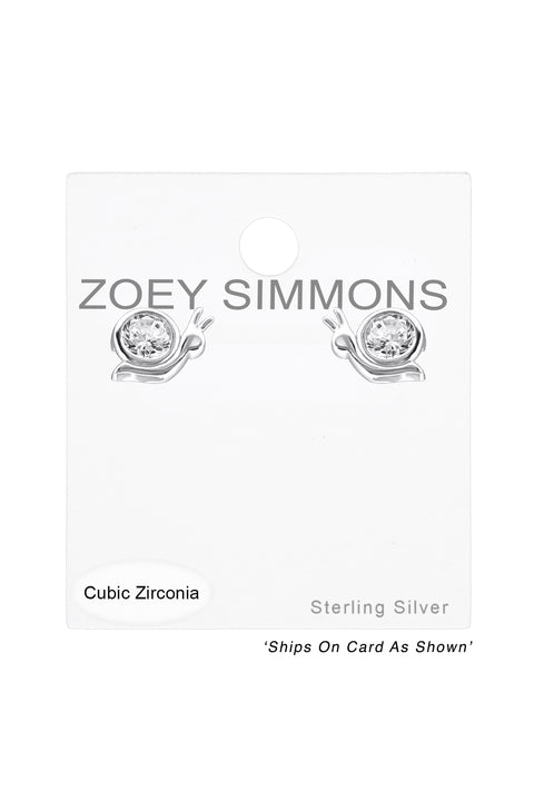 Sterling Silver Snail Ear Studs With Cubic Zirconia - SS