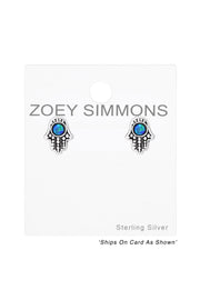 Sterling Silver Hamsa Ear Studs With Synthetic Opal - SS