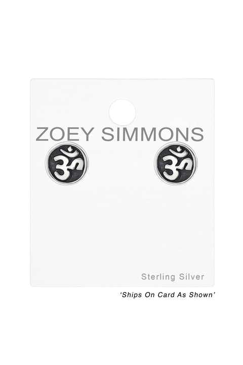 Sterling Silver Om Symbol Ear Studs - SS