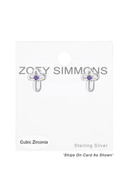 Sterling Silver Birthstone Cross Ear Studs With CZ - SS
