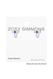 Sterling Silver Birthstone Cross Ear Studs With CZ - SS