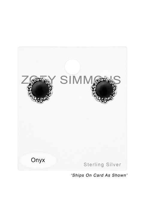 Sterling Silver Flower Ear Studs With Semi Precious - SS