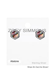 Sterling Silver Hexagonal Ear Studs & Imitation Stone - SS