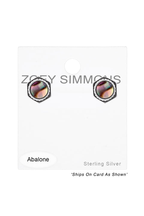 Sterling Silver Hexagonal Ear Studs & Imitation Stone - SS