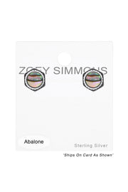 Sterling Silver Hexagonal Ear Studs & Imitation Stone - SS