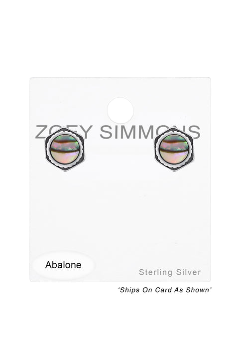 Sterling Silver Hexagonal Ear Studs & Imitation Stone - SS