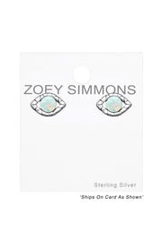 Sterling Silver Evil Eye Ear Studs With Synthetic Opal - SS