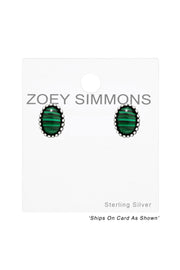Sterling Silver Oval Ear Studs With Semi Precious Stone - SS
