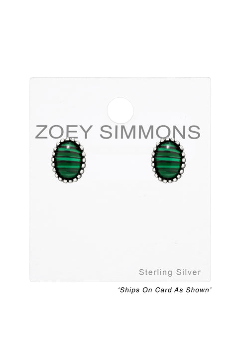 Sterling Silver Oval Ear Studs With Semi Precious Stone - SS