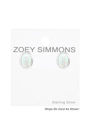 Sterling Silver Oval Ear Studs With Synthetic Opal - SS